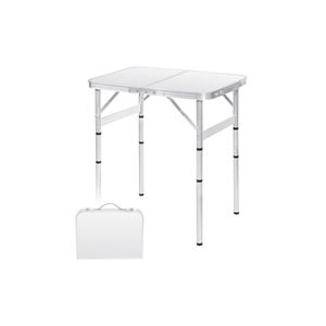 lot 11437 image: Moosinily Small Folding Table 2FT Foldable Camping Table Portable Picnic Table Metal 4 Height Adjustable Outdoor for Beach BBQ White 23.615.7 inch