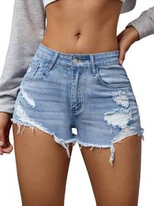 lot 11439 image: Verdusa Womens Ripped Distressed Skinny Denim Shorts Light Blue M