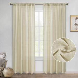 lot 11459 image: DWCN Natural Linen Sheer Curtains Textured Weave Semi Sheer Curtains for Living Room Rod Pocket, Set of 2, Natural, 52 x 84 Inches