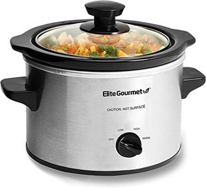 lot 11467 image: Elite Gourmet MST-250XS Electric Slow Cooker Ceramic Pot, Adjustable Temp, Entrees, Sauces, Stews & Dips, Dishwasher Safe Glass Lid & Crock, 1.5 Quart, Stainless Steel