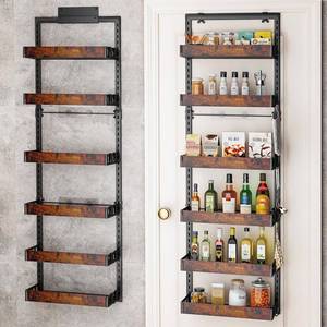 lot 11469 image: bukfen Over the Door Pantry Organizer, 6-Tier Adjustable Wooden Basket Kitchen Pantry Door Organization and Storage, Heavy-Duty Metal Hanging Kitchen Spice Rack,D6.3 x W17.71 x H50.60 inch,1 Pack