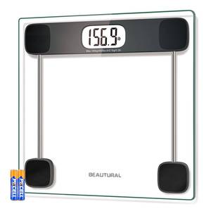 lot 11477 image: BEAUTURAL Digital Bathroom Scale for Body Weight, LCD Display, 400lb, 4 AAA Batteries and Tape Measure Included,Tempered Glass
