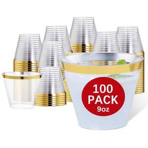 lot 11485 image: Hioasis 60 PACK Clear Plastic Cups 10 Oz Clear Disposable Cups - Heavy Duty Premium Clear Cups with Black Penguin for Party, Holiday Gathering, Wedding