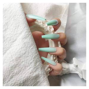 lot 11487 image: SUOFEILAIMU-Nail 24pcsBox Fake Long Fingernail Super Long Mint Green Ballet False Nail with Glue for Girls Full Cover Press On Nails
