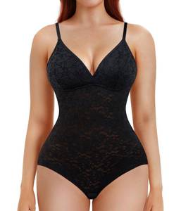 lot 11490 image: REYEOGO Shapewear Tummy Control Bodysuit Cute Lace Cami V-Neck Tank Top Waist Trainer Vest Smooth Body Shaper Slimming Corset (Black, Large)