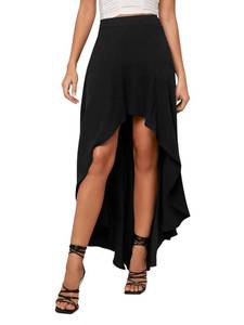 lot 11517 image: Verdusa Womens Elastic Waist Asymmetrical High Low Flared Maxi Skirt Black M