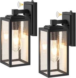 lot 11519 image: VIANIS 2 Pack Dusk to Dawn Outdoor Wall Lighting, Black Exterior Light Fixture Wall Mount for House Front Porch, Anti-Rust Aluminium Modern Outdoor Wall Lantern with Tempered Glass Shade for Garage