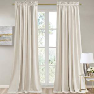 lot 11525 image: StangH Beige Velvet Curtains - Room Darkening Thermal Insulated Window Curtains for Nursery Bedroom, Elegant Home Decoration for OfficeDining Room, W52 x L84, 2 Panels