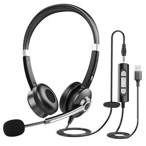 lot 11528 image: USB Computer Headset with Microphone for Laptop PC,3.5mm Wired Stereo Call Center Headset with Microphone Noise Cancelling, Corded Desktop Headphones with Mic & Mute for OfficeTeleworkHomeZoom