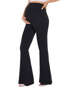 lot 11529 image: Rheane Maternity Pants, High Waist Flare Leggings, Black, L (Yoga, Work, Party Pants for Pregnant Women)