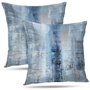lot 11533 image: Alricc Blue and Grey Abstract Art Artwork Pillow Cover, Gallery Modern Decorative Throw Pillows Cushion Cover for Bedroom Sofa Living Room 18 x 18 Inch Set of 2
