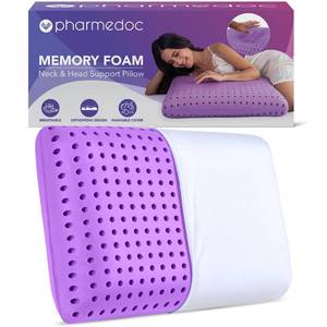 lot 11534 image: Pharmedoc Cooling Memory Foam Bed Rest Pillows, 1 Pack, Ventilated Lilac Dreamer, Reading, Standard, Back and Side Sleeper Support, Sleeping Pillows for Adults
