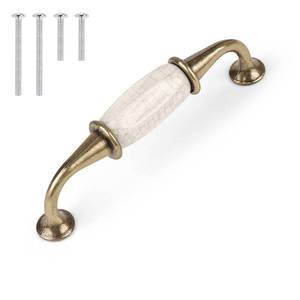 lot 11545 image: Fashion Furniture Direct 10 Pack Antique Bronze Cabinet Pulls Zinc Alloy and Ceramics Pull Handles 4.4 inch Total Length 3.8 inch Hole Spacing Drawer Dresser Pull Hardware