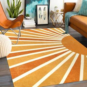 lot 11551 image: Lahome Sun Print Machine Washable Area Rugs-5x7 for Living Room, Large Non-Slip Boho Kids Nursery Throw Rug Carpet for Bedroom Entryway Dining Room Office Rug Decor (5x7, Rainbow Sun) - Retail $75.69