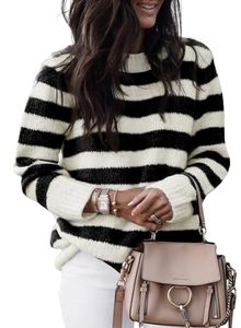lot 11558 image: Dokotoo Womens Oversized Sweaters Wool Crew Neck Striped Color Block Casual Loose Knitted Tops Cute Cashmere Chunky Knit Sweaters Fall Clothes for Women 2024 Black X-Large