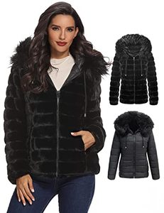 lot 11567 image: XULIKU Womens Reversible Warm Faux Fur Coat Fuzzy with Hooded Front Zipper Short Puff Jacket for Women WinterNOT TAG LOOKS MEDIUM