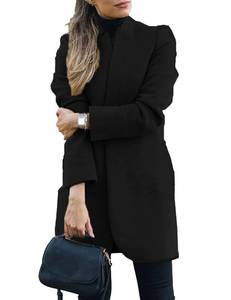lot 11574 image: Omoone Womens Basic Stand Collar Slim Fit Jacket Pea Coat Notched Lapel Trench Coat(2410-Black-XS)