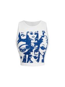 lot 11575 image: SOLY HUX Womens Y2k Tops Graphic Sleeveless Round Neck Summer Crop Tank Top Blue Figure L