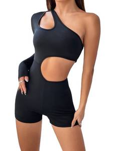 lot 11577 image: Verdusa Womens Cut Out One Shoulder Long Sleeve Unitard Romper Short Jumpsuit Black S