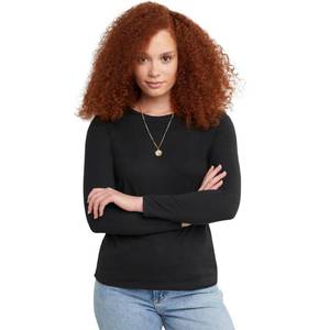 lot 11582 image: Hanes Womens Originals Long Sleeve Cotton T-Shirt, Lightweight Crewneck Tee, Modern Fit, Ebony, Large