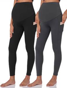 lot 11586 image: POSHDIVAH 2PCS Black Dark Grey Womens Maternity Fleece Lined Leggings Over The Belly Pregnancy Winter Warm Yoga Workout Active Pants with Pockets Small
