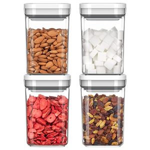 lot 11590 image: MR.SIGA 4 Pack Airtight Food Storage Container Set, BPA Free Kitchen Pantry Organization Canisters with One-handed Leak Proof Lids, 1L  33.8oz, Medium, White