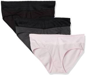 lot 11591 image: Warners womens Blissful Benefits No Muffin 3 Pack Hipster Panties, BlackPale PinkDark Gray Heather, Medium US
