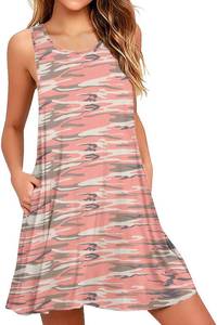 lot 11592 image: PrinStory Womens Summer Casual Dresses Beach Cover Up Loose Tank Dress with Pockets Print Camouflage Pink US Medium