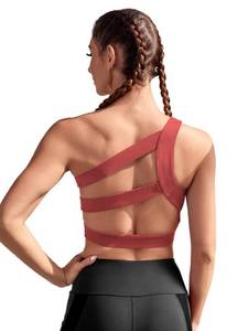 lot 11618 image: Verdusa Womens Cut Out One Shoulder Padded Support Yoga Sports Bra Dusty Pink M