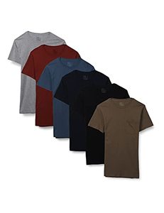 lot 11632 image: Fruit of the Loom Mens Pocket T-Shirt Multipack, (Pack of 6) - Assorted Colors, Large