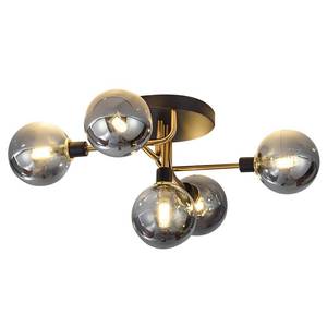 lot 11640 image: BOKT Mid Century Antique Brass Flush Mount Ceiling Light Modern Brushed Gold Flush Mount Ceiling Light 5-Lights Smoke Gray Glass Globe Semi Flush Mount Sputnik Chandelier - Retail $124.99