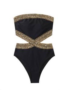 lot 11644 image: Milumia Womens Stitch Detail Strapless One Piece Swimsuit Cut Out Bandeau Bathing Suit Black Large