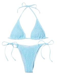 lot 11661 image: SweatyRocks Womens Halter Neck Tie Side Bikini Swimsuits 2 Piece Triangle Bathing Suit Pale Blue M