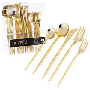lot 11670 image: Novelty Modern Flatware Disposable Plastic Cutlery Combo Set 40 Count Luxury Gold, Service for 8 QUANTITY NOT VERIFIED