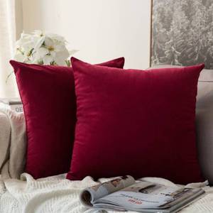 lot 11674 image: MIULEE Pack of 2 Velvet Pillow Covers Decorative Square Pillowcase Soft Solid Cushion Case for Sofa Bedroom Car 24x24 Inch 60x60 cm Wine Red