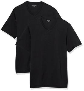 lot 11689 image: Amazon Essentials Mens Regular-Fit Short-Sleeve V-Neck T-Shirt (Available in Big & Tall), Pack of 2, Black, 3X-Large Big