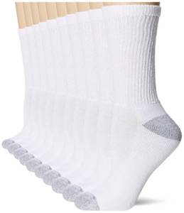 lot 11693 image: Hanes Womens Value Pack, Crew Soft Moisture-wicking Socks, Available 10 And 14-packs Fashion-liner-socks, White - 10 Pack, 8-12 US