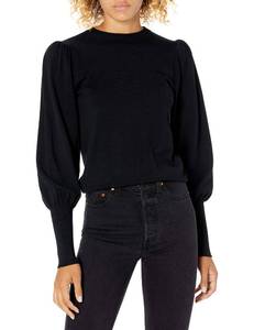 lot 11698 image: The Drop Womens Vivienne Pleated Shoulder Balloon-Sleeve Crewneck Sweater, Black, XS