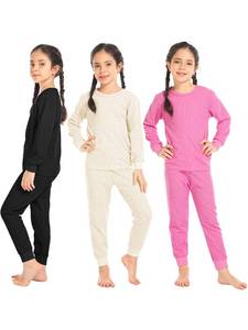 lot 11708 image: Resinta 3 Sets Girls Waffle Thermal Underwear Set Winter Waffle Cotton Thermal Top and Bottom Long Johns Warm Base Layer 9-10 year