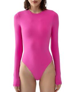 lot 11709 image: PUMIEY Long Sleeve Bodysuit For Women Sexy Body Suits Women Clothing Crew Neck Women Tops Blush Small