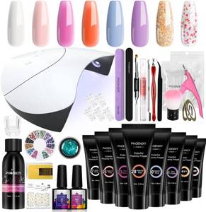 lot 11716 image: Phoenixy Poly Nail Gel Kit, 8 Colors Gel Nail Kit with 36W LED U V Nail Lamp Slip Solution Manicure Tools Nude Red Blue Purple Glitter White Nail Extension Kit Starter Kit Gifts for Women