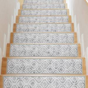 lot 11719 image: HOMBYS Non-Slip Carpet Stair Treads for Wooden Steps Set of 15, 30X8 Indoor Stair Runner Soft Surface Moroccan Geometric Stair Rugs Rubber Safety Mats for Kids & Elders, Stairway Grip Step Treads