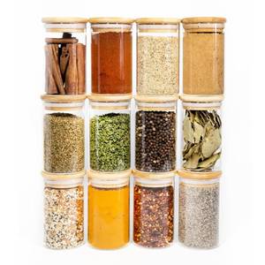 lot 11724 image: 12 Natural Bamboo Spice Jars - 8.5oz Large Spice Jars with Bamboo Lids - Seasoning Glass Jars with Airtight Lids - Spice Jars Lids Bamboo Containers Herb Jars Spice Rack - Spice Organization