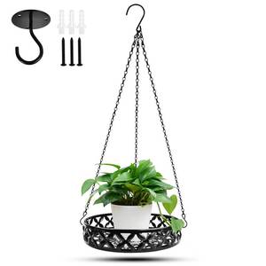 lot 11736 image: FIMAGO Metal Plant Hanger, Hanging Planter Basket Decorative Plant Pot Holder for Outdoor Indoor with Ceiling Hook, Modern Plant Hanging Basket for Balcony Porch Garden Home Decor, Black