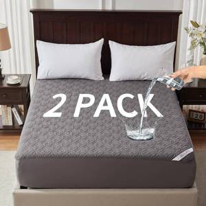 lot 11738 image: 2 Pack Waterproof Mattress Protector, Twin Size Mattress Pad with Deep Pocket 6-18 Depth, Soft & Breathable Dirt-Proof Single Bed Mattress Cover for Kids Teenager Bedroom, Dorm Room (Gray)