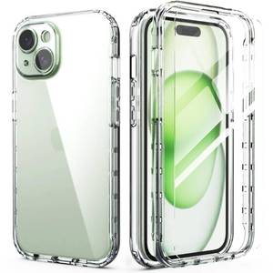 lot 11753 image: IDweel for iPhone 15 Case with Screen Protector(Tempered Glass),Hybrid 2 in 1 Shockproof Soft Slim Fit Transparent Clear Case with TPU Bumper,Protective Silicone Airbag Cover for iPhone 15 6.1,Clear