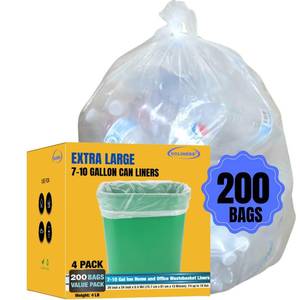 lot 11760 image: 7-10 Gallon Clear Garbage Bags Medium Kitchen Trash Bags Large Plastic Wastebasket Trash Can Liners for Home and Office Bins, 200 Count (Fits 7 Gallon, 8 Gallon, 9 Gallon and 10 Gallon Bins)