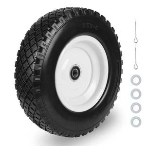 lot 11763 image: 12 Solid Flat Free Tires and Wheels 1 Pac, 3.50-6 Rubber Tire Replacement Axle Bore Hole, Air less Wheel for Hand TruckTrolleyGarden CartLawn MowerWheelbarrow, 1Pack, Black