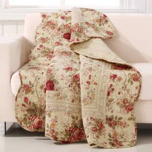 lot 11800 image: Greenland Home Antique Rose - Classic Traditional Floral - 100% Cotton Quilted Throw Blanket, 50 x 60 inches, Ecru