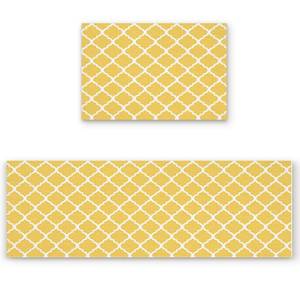 lot 11805 image: Livencher Kitchen Rug Set,Anti Fatigue Waterproof Non-SkidSlip Washable Doormat Floor Runner Bathroom Area Rug Carpet - Modern Moroccan Geometric Pattern - Yellow 15.7x23.6in15.7x47.2in
